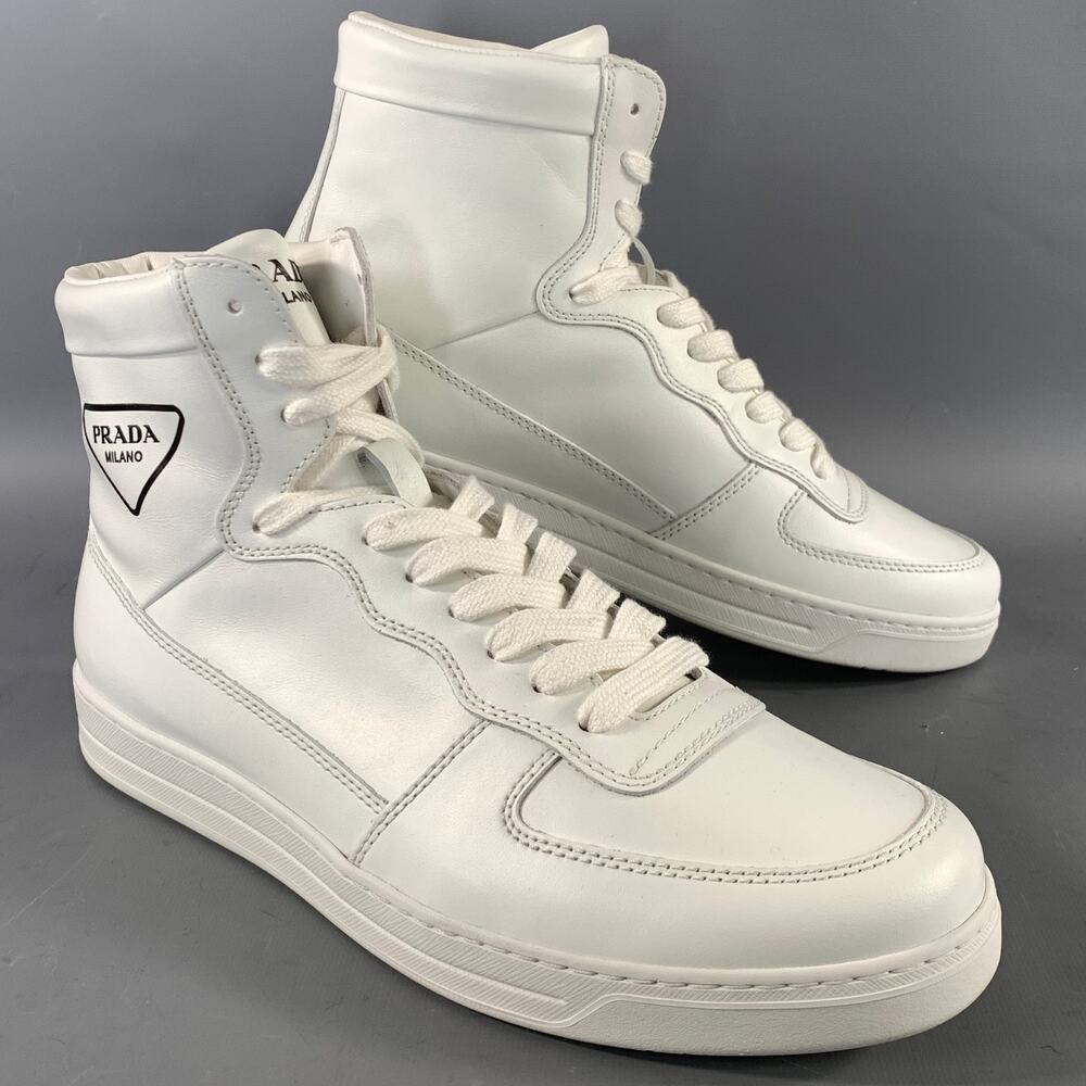 PRADA Size 9 White 2TG179 Leather High Top Sneakers